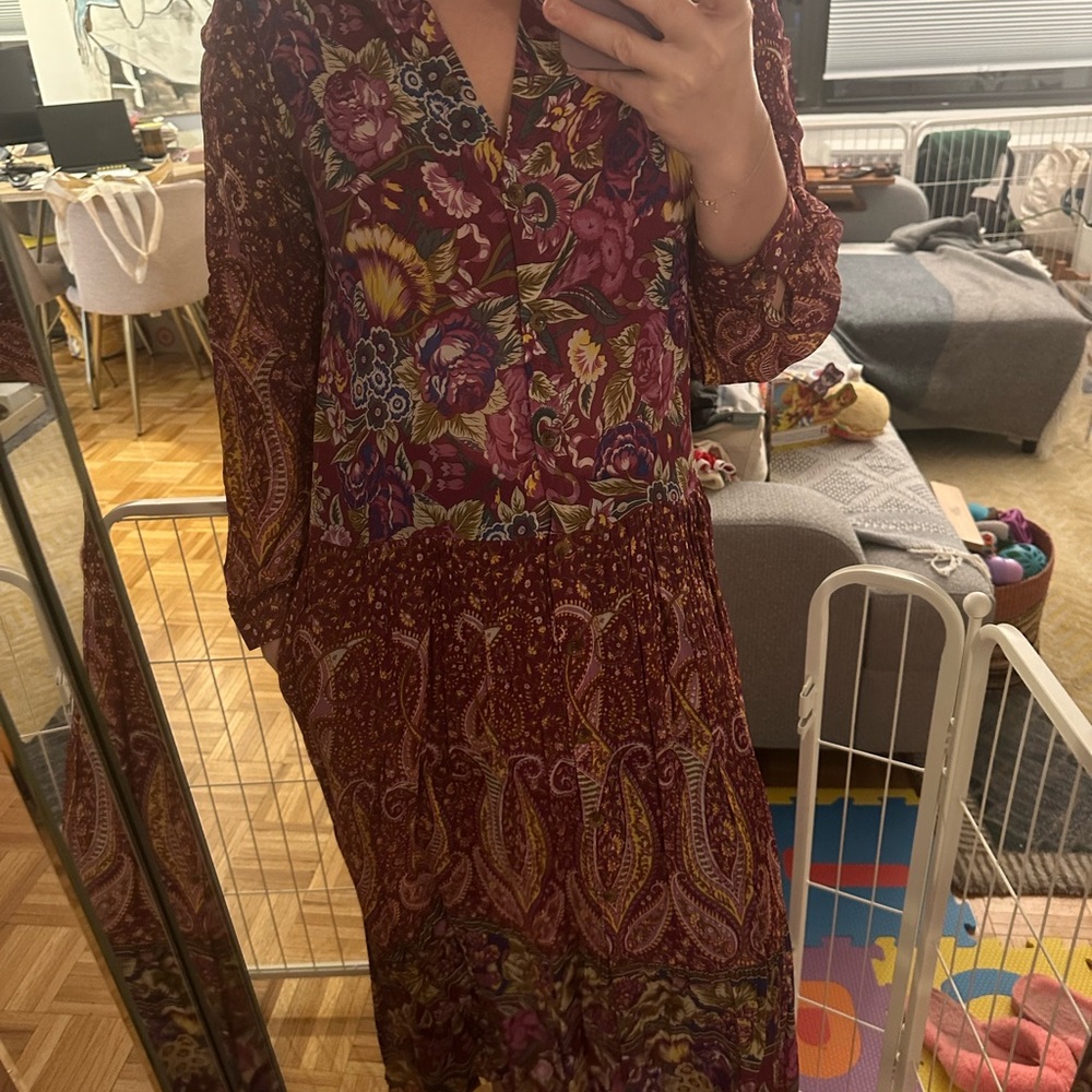 Anthropologie Floral Burgundy Maxi Dress